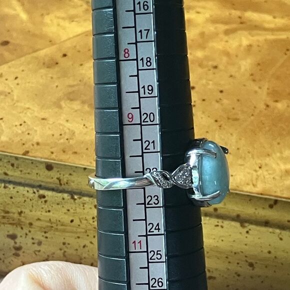 Natural Larimar Moissanite Sterling Silver Ring Size 10 - Picture 7 of 8